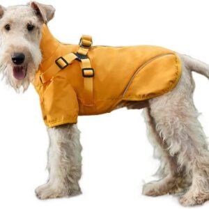 Dog Raincoat for Small Medium Dogs, Dog Rain Coat with Harness Built in, Waterproof Dog rain Jacket for Small Medium Dogs, Puppy Clothes with Reflective Strap (Small)