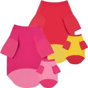 2pcs Dog Shirts Reversible T-Shirt, Two Different Color In ONE Pet Tees for All Breeds, Soft and Stretchable Dog Clothes for Small Medium and Large Dog, Pink Ombre and Red/Yellow, X-Large