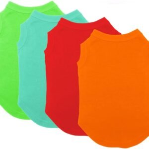 Dog Shirt Clothes, 4pcs Blank Dog Shirt Cotton Clothes Sleeveless Fit for Small to Extra Large Size, Pet Tank Top for All Breeds, Soft and Breathable, Light Blue/Green/Red/Orange, X-Small