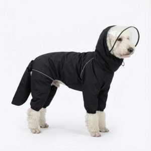 Dog Raincoat for Medium Large Dogs,rain Jacket Coat, Full Leg Coverage Waterproof Rain Suit with Detachable Hood & Tail, Reflective Strips, Snag-Free Top Zipper (Black for Boy, Large)