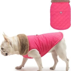 Winter Dog Vest Coat with Harness Built in, Warm Puppy Jacket for Small Medium Dogs, Lightweight Cold Weather Small Dog Coat, Fleece Puffer Vest Windproof Snowproof Pet Clothes, Rose Pink XS