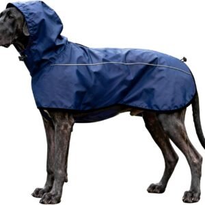 Dog Raincoat Jacket Reflective Adjustable Hooded Pet Poncho Rain Coats with Leash Hole Waterproof Clothes for Small Medium Large Dogs (NavyBlue, S)