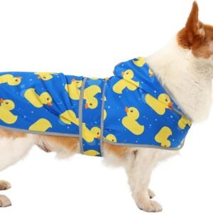 Dog Raincoat, Waterproof Dog Rain Jacket with Hood, Adjustable Rain Coat Poncho with Reflective Strips & Leash Hole for Large Medium Small Dogs Puppies, Lightweight Pet Clothes