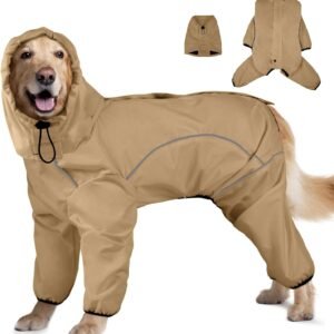 Dog Raincoat, Waterproof Dog Rain Jacket with Removable Hood??Adjustable 4 Legs Pet Poncho with Leash Hole??Reflective Stripe Hooded Snowproof Windproof Clothes for Small to 3X-Large Dogs, 3XL