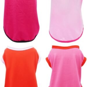 PET SHOW 4 Pack Blank Dog Shirts for Small Doggies Female Tank Top Tee Solid Red Pink T-Shirts Pets Daily Plain Sleeveless Vest Cats Kittens Puppy Clothes Girls(Small)