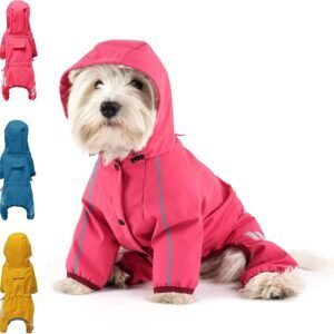 Dog Raincoat, Waterproof Dog Rain Jacket with Hood, Rain Coat with Leash Hole, Reflective Strap for Small Medium Dogs, Outdoor Adventures/Walking Lightweight Puppy??Pink,S??