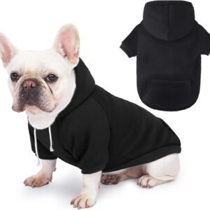 Dog Basic Hoodie, Soft and Warm, Suitable for Medium to Large Dogs, Comfortable Fabric, with Leash Hole (Black, Size L (Back Length: 20.47 inches, Chest Circumference: 28.35 inches, Neck Circumference: 21.26 inches)
