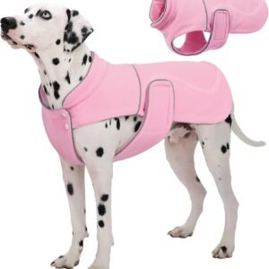 Dog Fleece Vest, XXXL Dog Coat Warm Dog Winter Jacket Thick Dog Sweaters for Extra Large Dogs, Reflective Dog Snowsuit Pet Cold Weather Clothing for Great Dane Labrador, Pink 3XL