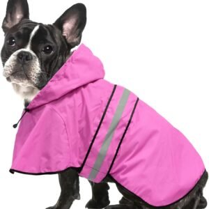 Reflective Puppy Raincoat - Waterproof Adjustable Pet Hooded Slicker Poncho Raincoats Jacket, Lightweight Dog Rain Coat(Pink, Small)