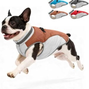 Dog Winter Coat for Small Dogs, Adjustable Puppy Warm Jackets in Cold Weather, Reflective Pet Fleece Vest with External Attachment Points, Zippered Cold-Weather Dog Winter Clothes, S Brown