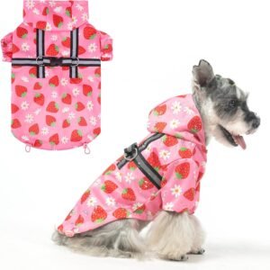 Dog Raincoat Hooded with Harness Built-in for Small Medium Large Dogs Girls Boys, Dog Rain Jacket Slicker Poncho, Waterproof Dog Rain Coat Clothes for Winter Rainy Snowy Days, Pink XS