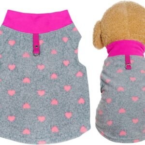Grey Dog Heart Sweater with Leash Ring - Soft Fleece Vest Dog Pullover Warm Jacket Pet Clothes Small Puppy Cat Pets Winter Outfits (Large)