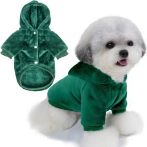 Small Dog Unisex Hoodie, XS/XXS Size, Puppy Sweatshirt, Pet Clothing, Cat Clothing, Super Soft and Warm, Snap Button Design (Dark Green, S Size)