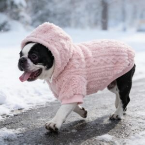 Fluffy Dog Hoodie, Suitable for Small, Medium, and Large Dogs, Soft Fleece Pet Clothing, with Leash Hole, Warm Winter Dog Sheepskin Coat, Warm and Cold-Weather Coat, Suitable for Puppies and Cats, Pink, Size S**