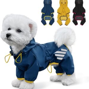 Dog Raincoat, Waterproof Dog Rain Jacket with Hood, Rain Coat with Leash Hole, Reflective Strap for Small Medium Dogs, Lightweight Puppy Clothes(Blue,XS)