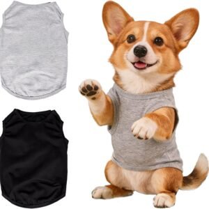 2 Pcs Solid Color Dog Tshirts for Small Dogs, Summer Sleeveless Small Dog Shirts, Blank Plain Pet Clothes for Dogs Cat (Black, Grey, 12.20 X 8.46in)
