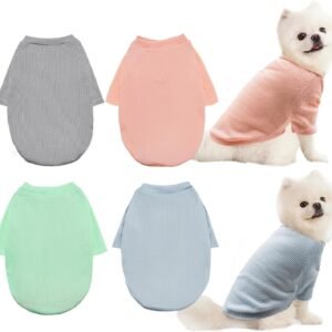 4 Pack Striped Dog Shirts Waffle Dog Clothes for Small Medium Dogs, Stretchy Dogs Boy Girl Dog T-Shirts Lightweight, Soft and Breathable Puppy Kitten Dog Shirts for Chihuahua