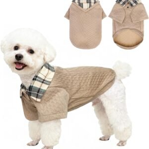Medium and Small Dog Sweater, Pet Hoodie, Winter Knitted Pullover, Stylish Shirt Collar, Warm Puppy Jacket, Beige, S Sizes:
