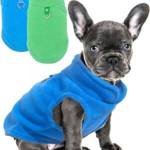 2 Pieces Fleece Dog Sweater Vest Winter Warm Dog Sweaters for Small Dogs Male Female Fall Pullover Doggie Clothes with D-Ring Soft Puppy Cold Weather Coat Clothing (Blue,Green, Medium)