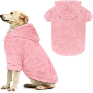 Dog Sweater, Dog Hoodie, Warm Fleece Sweatshirt with Hood and Pockets, with Leash Hole, Comfortable and Warm Pet Clothing, Suitable for Small, Medium, and Large Dogs (Pink, XL)**