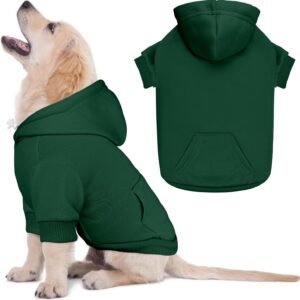 Small dog sweater, dog hoodie, pet sweater, solid color soft fleece pet clothing, hoodie with pockets (green-S)