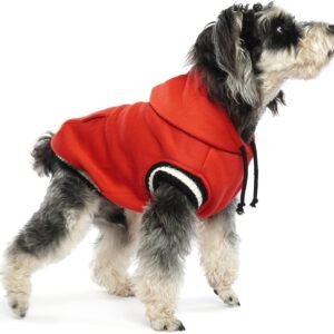 Dog Hoodie, Winter Dog Fleece Sweaters Pet Warm Sweatshirt with Pocket, Soft Warm Christmas Outfit Puppy Vest with Leash Hole for Small Medium Large Dogs Red XS