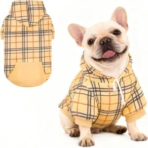Plaid Dog Hoodies, Suitable for Small, Medium, and Large Dogs, Pet Clothing Sweaters with Hood and Pockets, Suitable for Cold Winters, Soft and Warm Dog Hoodies, Suitable for Puppies and Cats, Unisex, Khaki, Size M