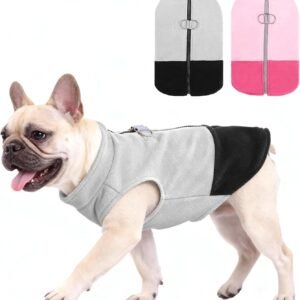 Dog Fleece Vest Sweater, Zip Up Step-in Pullover Warm Puppy Jacket with Dual Leash D-Ring for Small Medium Dogs, Cozy Soft Pet Winter Cold Weather Coats Fall Clothes Hoodie Boy Girl, Black L