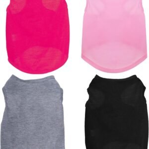 4 Pcs Cat Shirts Solid Color Dog Clothes Summer Sleeveless Pet T Shirts for Small Pet Dogs Cat (Black,Pink,Grey,Rose red, Medium)