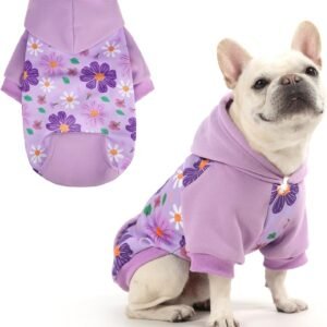 Dog Hoodies, Soft Dog Sweaters, Spring Dog Outerwear, Warm Fleece Pet Hoodies with Pockets, Suitable for Small, Medium, and Large Dogs and Cats, Unisex, Festive Floral Purple, Size L