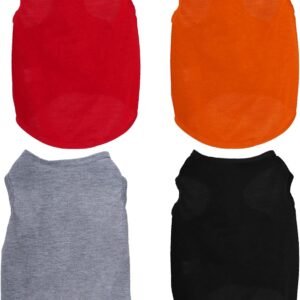 4 Pcs Cat Shirts Solid Color Dog Clothes Summer Sleeveless Pet T Shirts for Small Pet Dogs Cat (Black,Grey,Red,Orange, Medium)