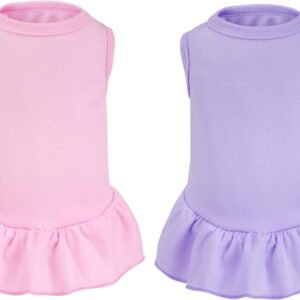2 Pcs Dog Dresses Cat Skirt Solid Color Dog Clothes Summer Sleeveless Puppy Girl Clothes for Small Pet Dogs Cats (Pink,Light Purple, X-Small)