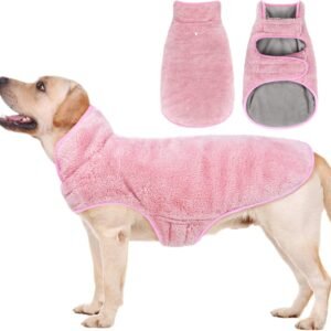 Dog Winter Coat, Reversible Fleece Dog Cold Weather Coats, Windproof Warm Snow Puppy Jacket Vest Pet Clothes for Small Medium Large Dogs (Pink, Medium)