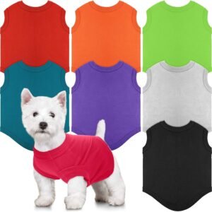 8 Pcs Winter Dog Shirts Pet Puppy Blank Clothes Soft Dog T-Shirt Breathable Plain Male Female Pet Shirts Cotton Puppy Clothes Outfit for Most Cats for Holiday Valentine's Day Outfit(L)