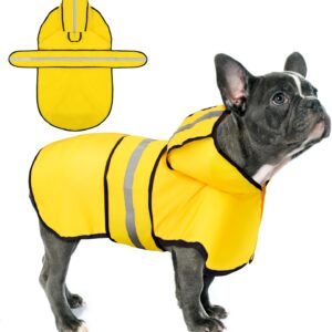 Dog Raincoat: Hooded Slicker Poncho, Durable Waterproof Jacket with Reflective Stripes for Safety, Convenient Leash Hole, and Adjustable Fit, Perfect for Small, Medium, and Large Dogs Yellow L