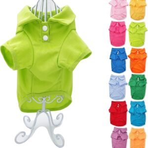 Cute Puppy Cat Dog Polo Shirt T-Shirt Solid Clothes Apparel for Small Pet (S: Length - 12", Green Lime)