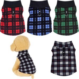 4 Buffalo Plaid Dog Sweaters with Leash Ring Soft Fleece Vest Pullover Warm Jacket Pet Clothes Winter Outfits for Small Puppy Cat Pets (XX-Large)
