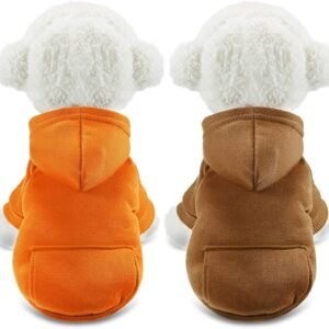 Two-Piece Winter Dog Hoodie, Warm Small Dog Sweatshirt, Cotton Jacket with Pockets, Suitable for Chihuahua Puppies, Puppy Clothing (Medium, Orange, Brown)