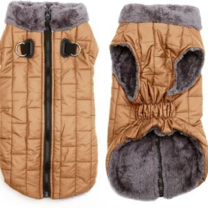 Warm Fleece Dog Coats with Durable Harness Buitl in D-Ring,Waterproof Puppy Jacket for Small Dogs,Dog Vest for Cold Winter,Burnished Khaki S