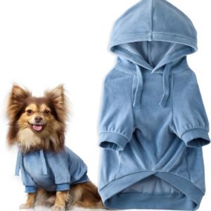 Organic cotton velvet dog hoodie, pet coat, suitable for small, medium and large dogs, faded denim, medium (20-45 lbs)