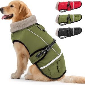 Dog Coat, Warm Dog Winter Coat Reflective Jacket Waterproof Fleece Vest, Pet Jacket Cozy for Cold Weather, Dogs Snowsuit Windproof, Adjustable Buckle for Large Dogs